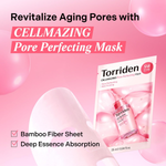 TORRIDEN Cellmazing Pore Perfecting Mask sheet applied to the face