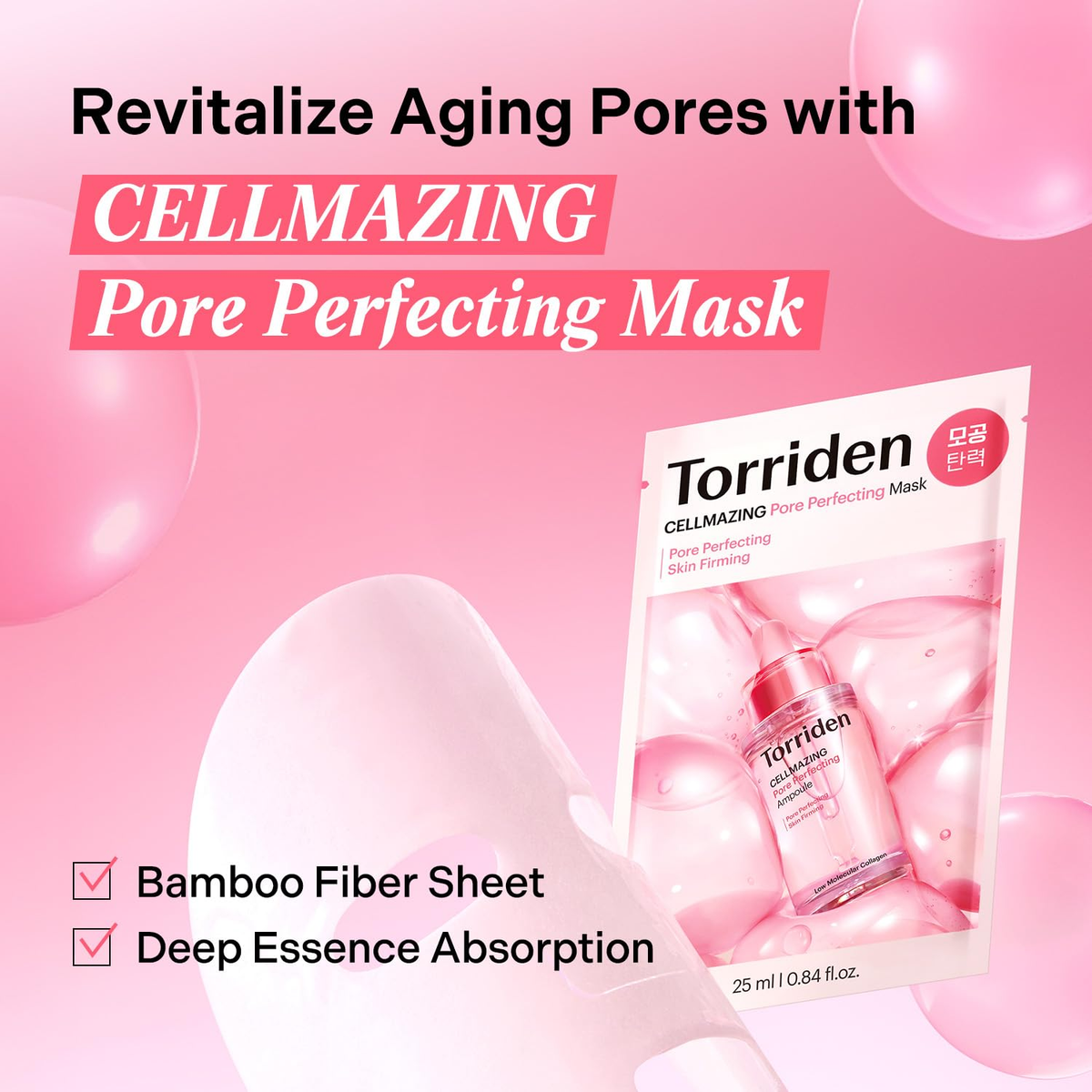 TORRIDEN Cellmazing Pore Perfecting Mask sheet applied to the face