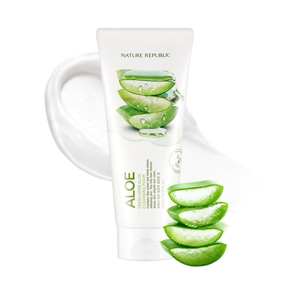 NATURE REPUBLIC Fresh Herb Aloe Cleansing Foam 170ml tube on white background