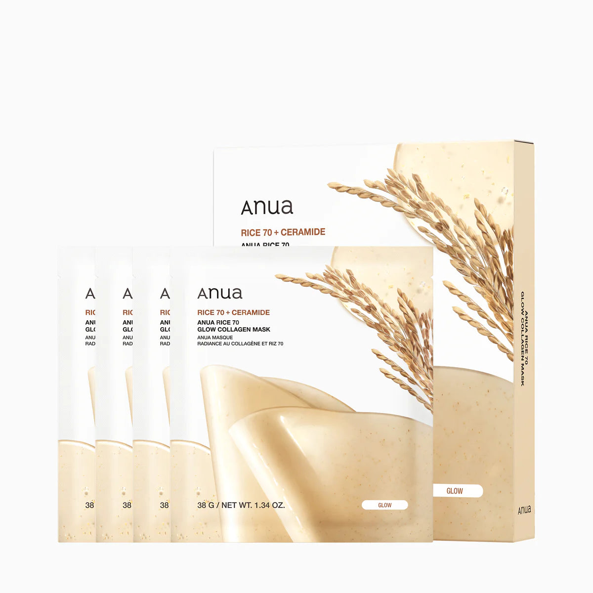 Anua Rice 70 Glow Collagen Mask 38g - 1 BOX / 4PCS