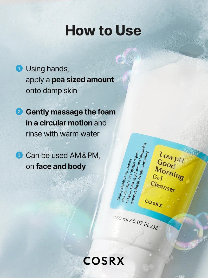 COSRX Low pH Good Morning Gel Cleanser how to use steps