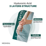 MEDIHEAL Derma Layer Hand Mask worn on the hands