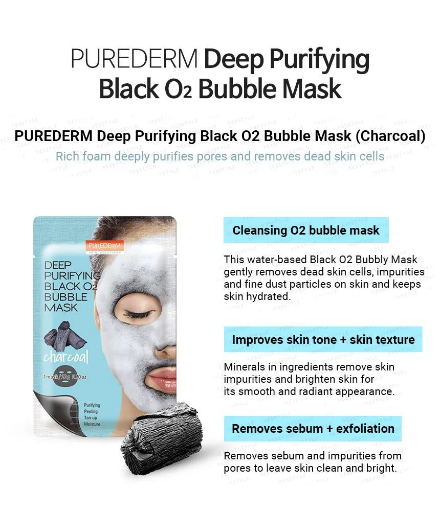 PUREDERM Deep Purifying Black O2 Bubble Mask Charcoal