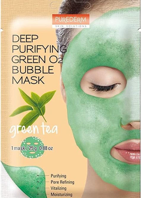 PUREDERM Deep Purifying Green O2 Bubble Mask Green Tea
