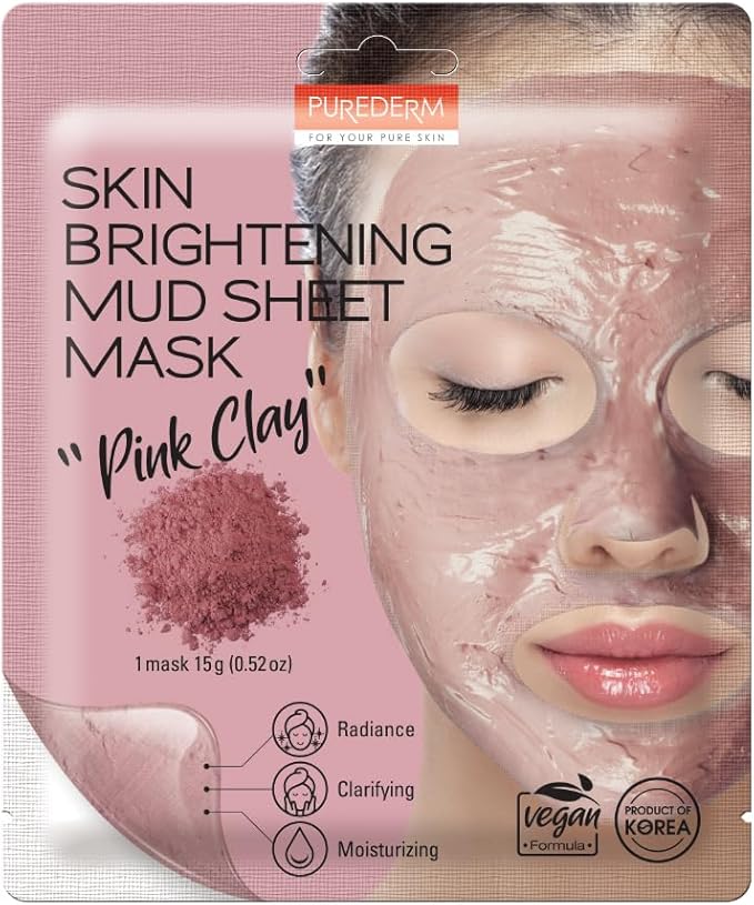 PUREDERM Skin Brightening Mud Sheet Mask PINK CLAY 1pc
