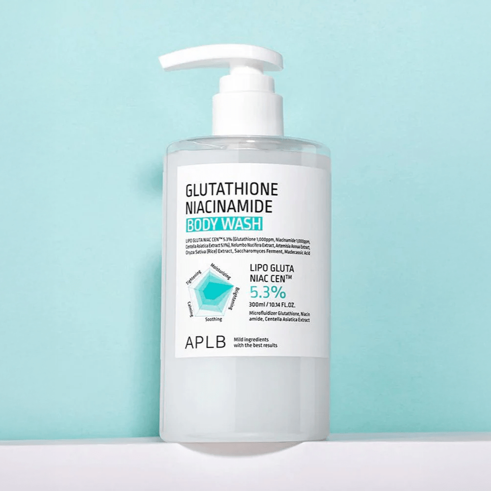 APLB Glutathione Niacinamide Body Wash packaging and pump detail