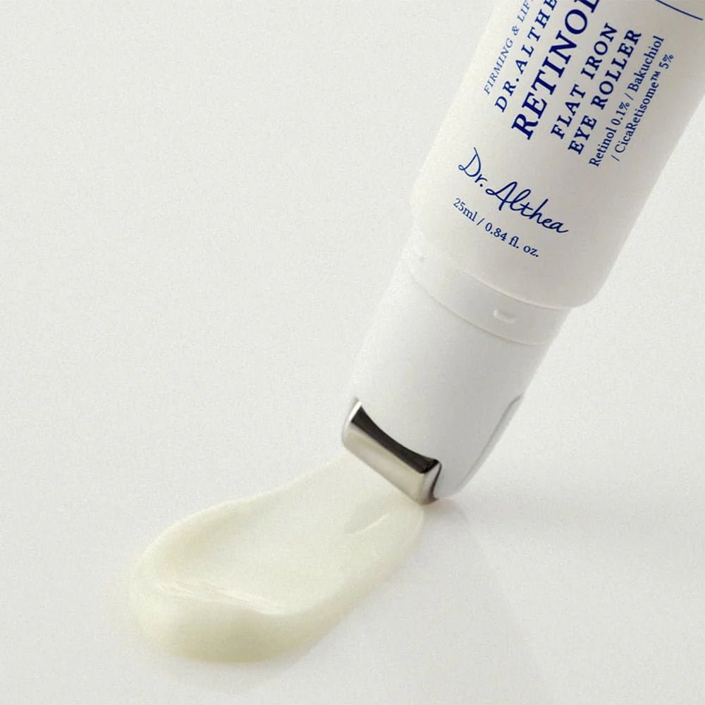 DR.ALTHEA Retinol Flat Iron Eye Roller flat metal applicator head close-up