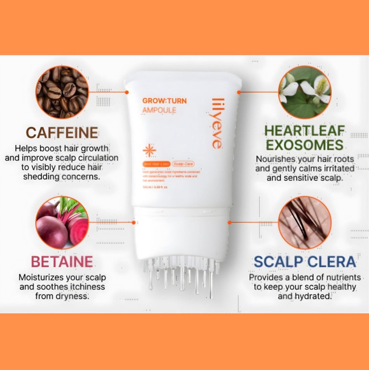 LILYEVE Grow Turn Exosome Brush Ampoule applied along the scalp part