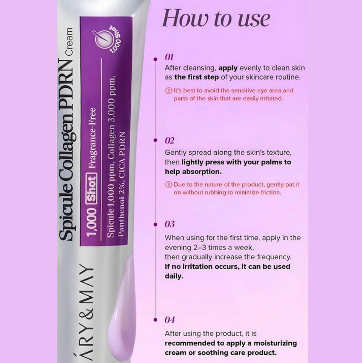 MARY & MAY Spicule Collagen PDRN Cream how to use steps